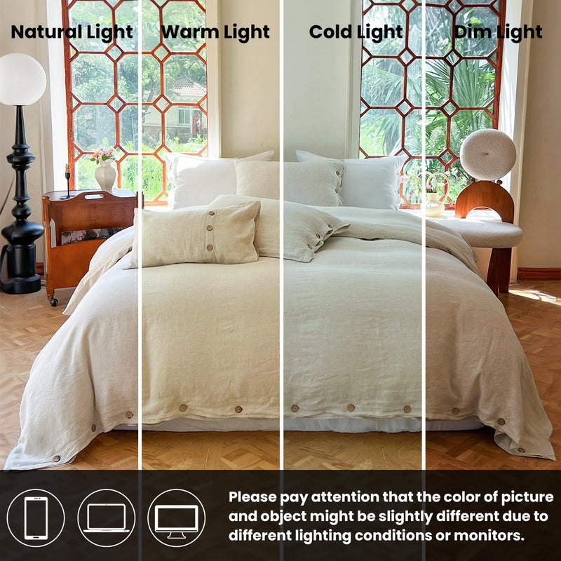 Simple&Opulence 100% Linen Duvet Cover Set 3pcs with Coconut Button Closure Natural French Washed Flax Solid Color Soft Breathable Farmhouse Bedding - Linen, Full Size - Image 5